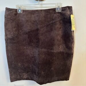 New Brown Suede Leather Pencil Skirt, John Paul Richard, Size 14